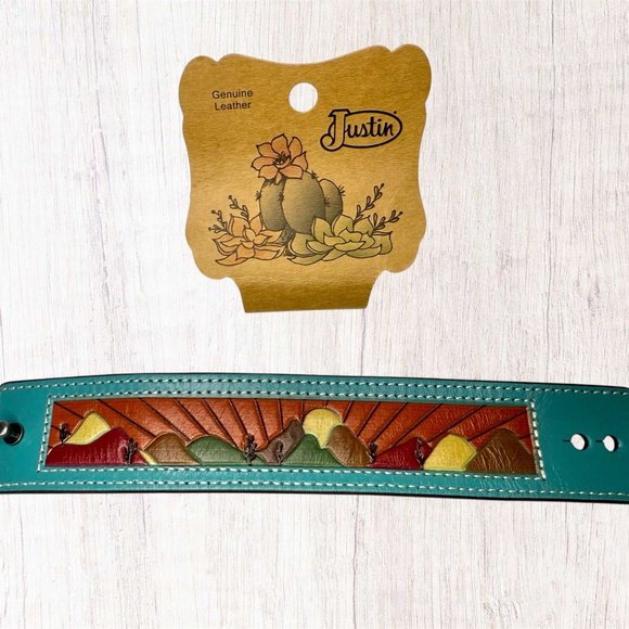 Justin Boots Leather Tooled Desert Scene Bracelet - Picture 2 of 5